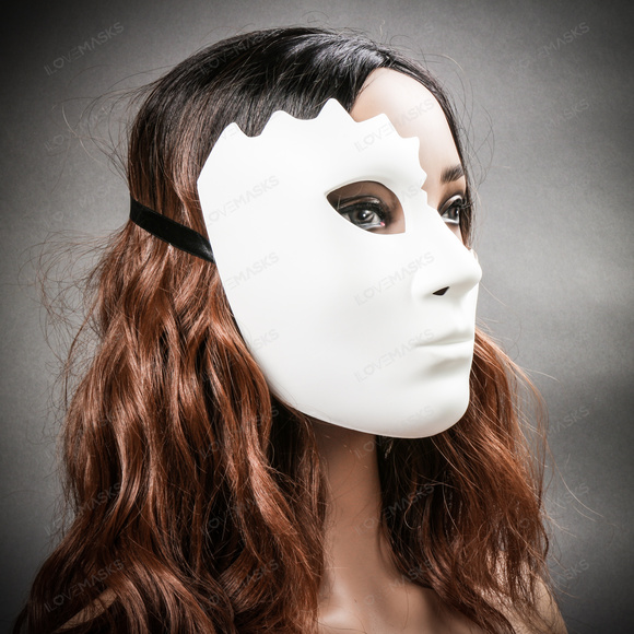 Unpainted Half Face Cracked Phantom Masquerade Mask - White - Picture 8 of 10
